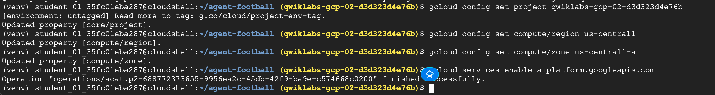 gcloud config set 与 services enable 的成功输出